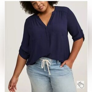 Torrid NWOT 3x Harper 3/4 Sleeve Pullover Blouse Blue